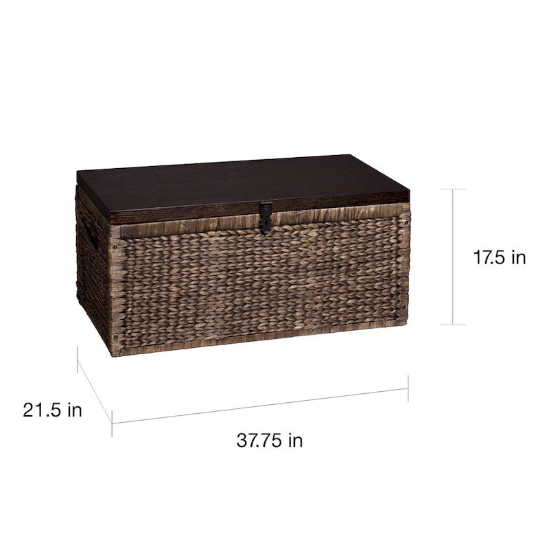 Espresso Woven Water Hyacinth Storage Trunk Coffee Table with Lid