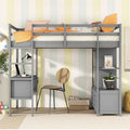 Loft Bed with Built-in Desk, Storage Shelves, Drawers – White & Grey