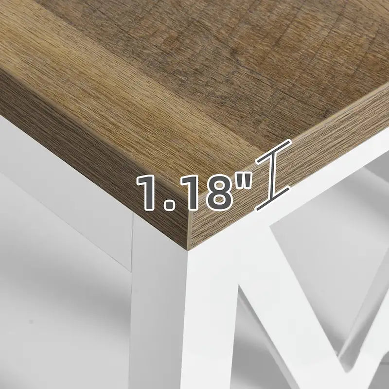 Farmhouse TV Stand with Storage Shelves and USB Charging Ports, Dark Oak & White