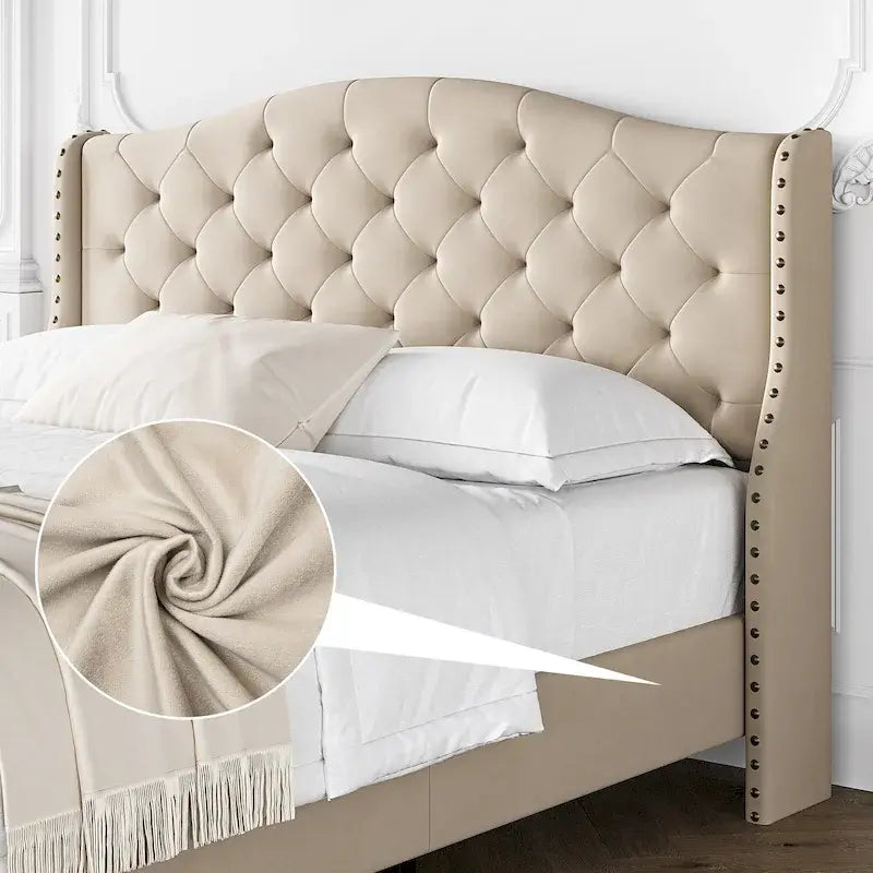 Bed Frame With Velvet Upholstered Headboard And Footboard