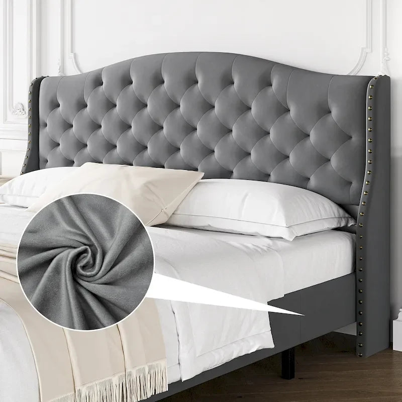 Bed Frame With Velvet Upholstered Headboard And Footboard