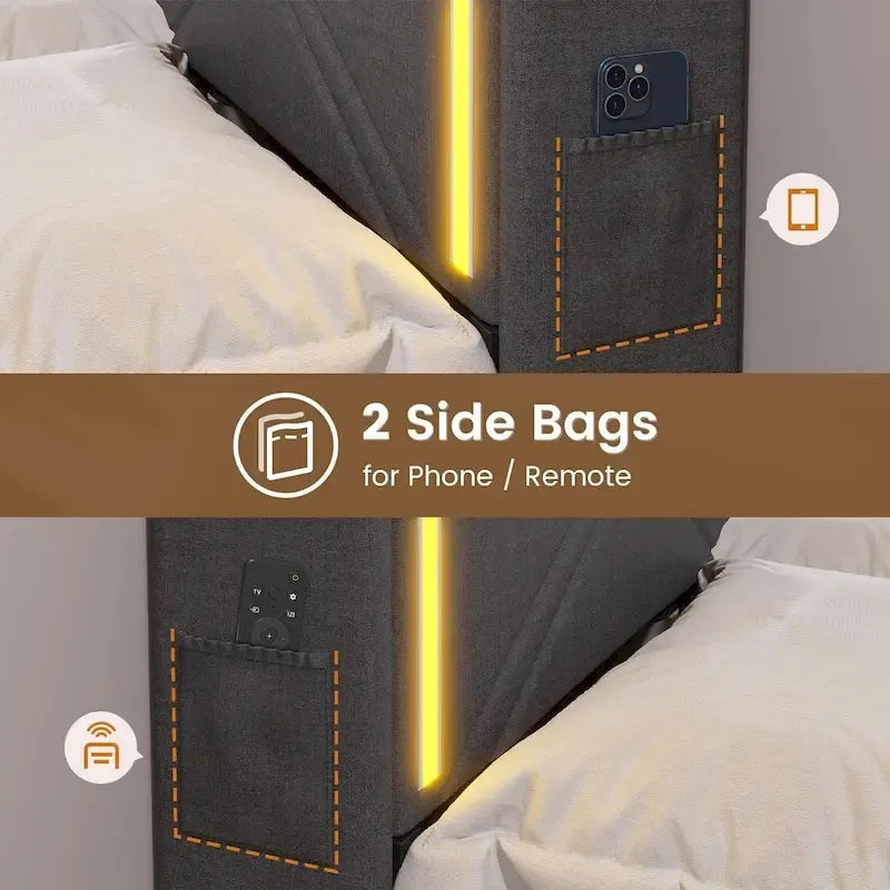 Bed Frame LED Lights Headboard & USB-C/A Charging Station 4 Drawers