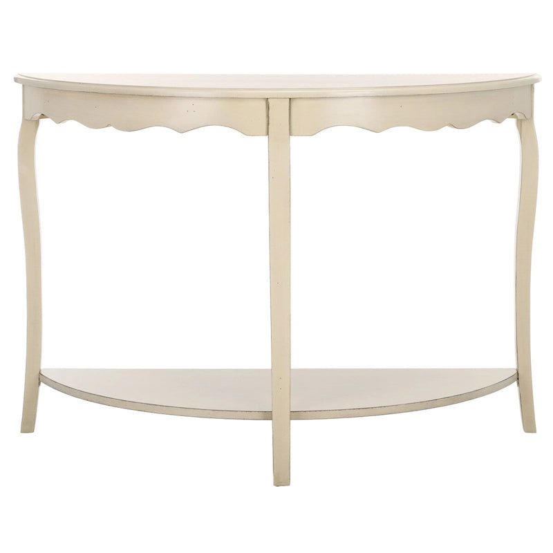 French Scalloped Half Moon Console Table with Bottom Shelf