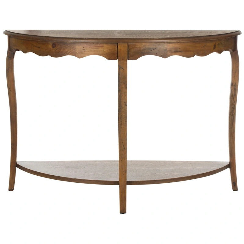 French Scalloped Half Moon Console Table with Bottom Shelf