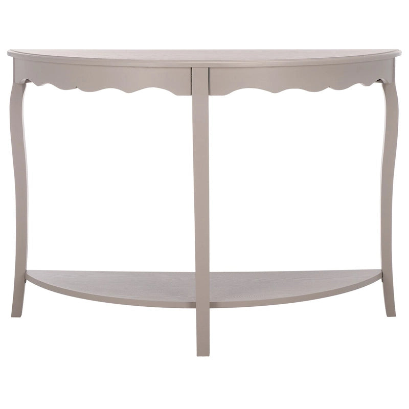 French Scalloped Half Moon Console Table with Bottom Shelf