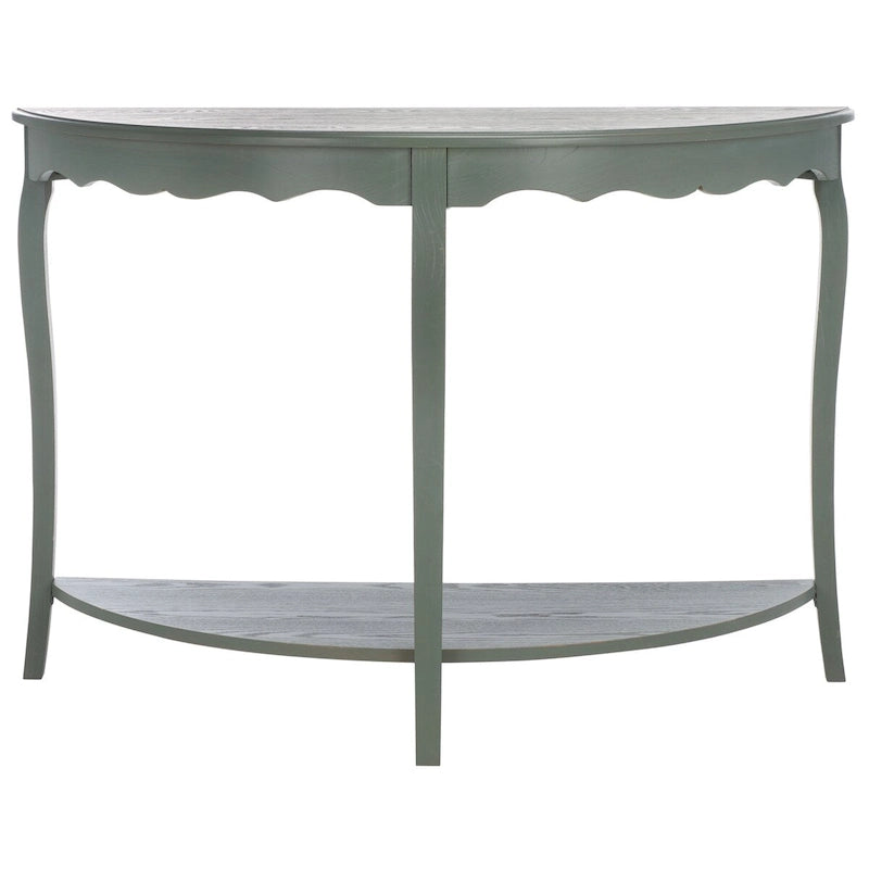 French Scalloped Half Moon Console Table with Bottom Shelf
