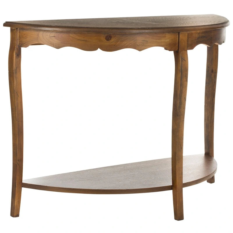 French Scalloped Half Moon Console Table with Bottom Shelf