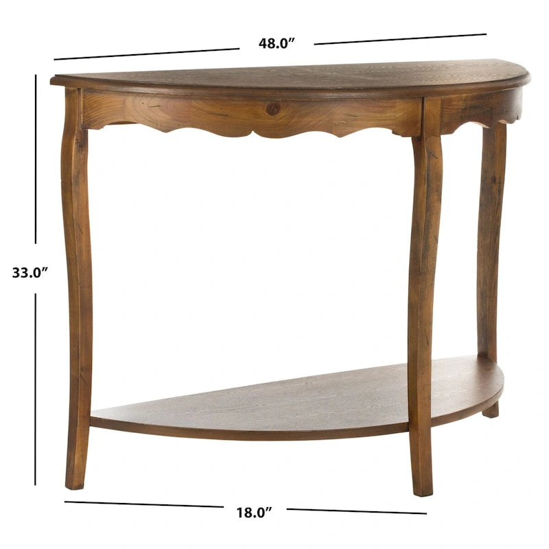 French Scalloped Half Moon Console Table with Bottom Shelf
