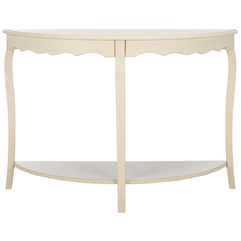 French Scalloped Half Moon Console Table with Bottom Shelf