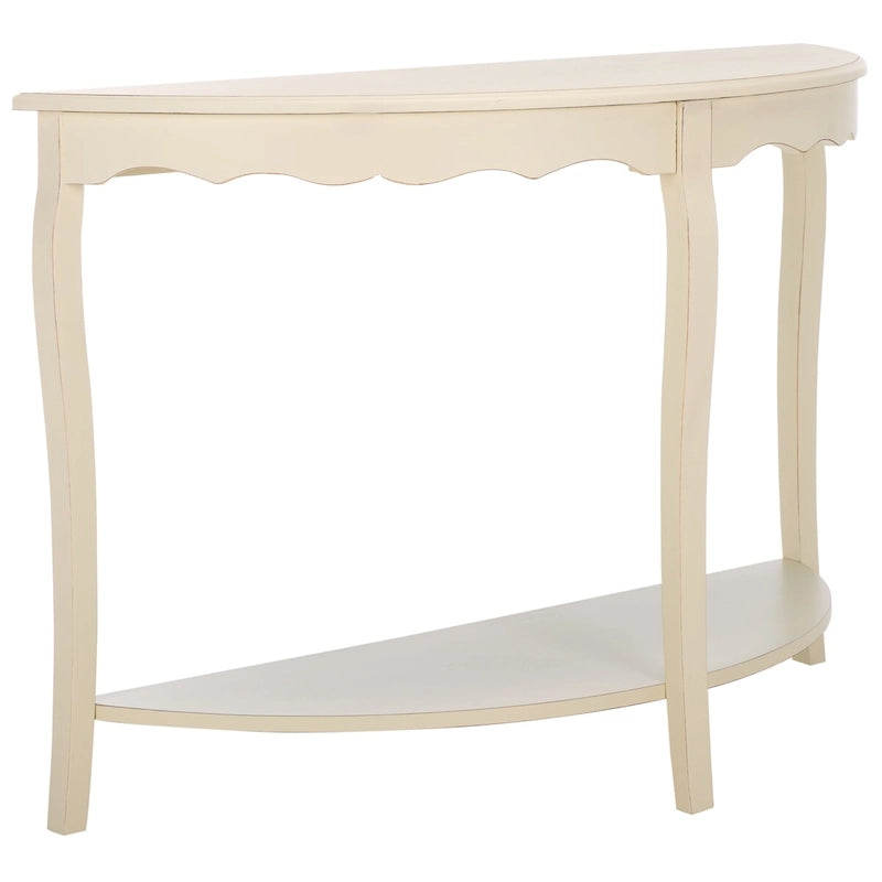 French Scalloped Half Moon Console Table with Bottom Shelf