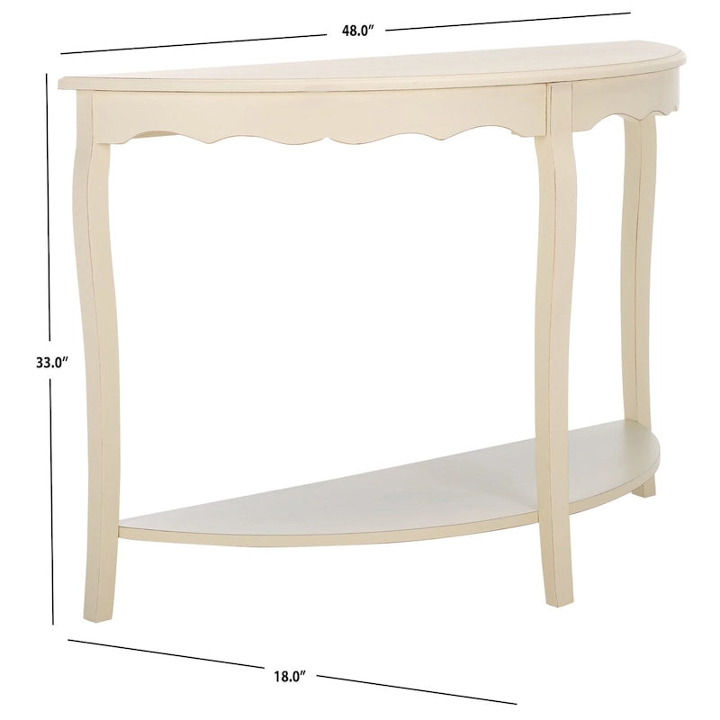 French Scalloped Half Moon Console Table with Bottom Shelf