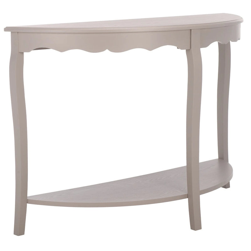 French Scalloped Half Moon Console Table with Bottom Shelf