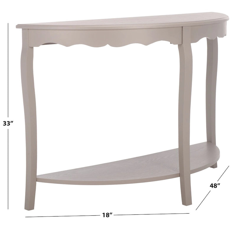 French Scalloped Half Moon Console Table with Bottom Shelf