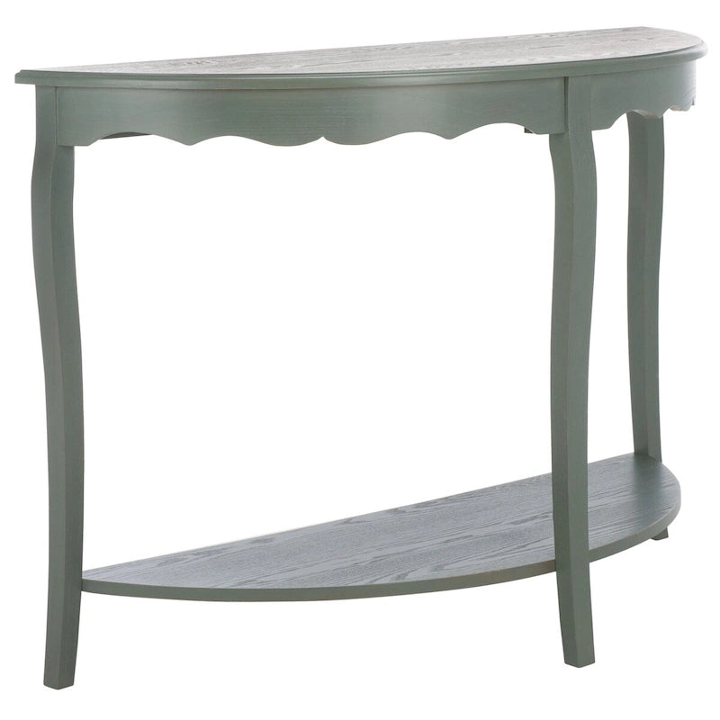 French Scalloped Half Moon Console Table with Bottom Shelf