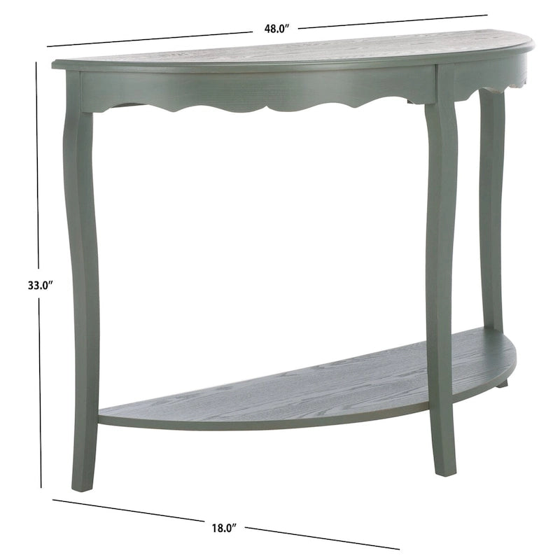 French Scalloped Half Moon Console Table with Bottom Shelf