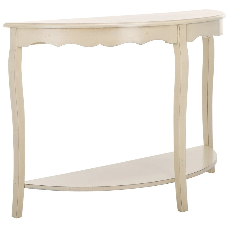 French Scalloped Half Moon Console Table with Bottom Shelf