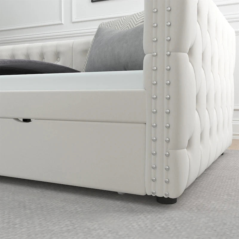 Twin Size Daybed with Drawers Upholstered Tufted Sofa Bed