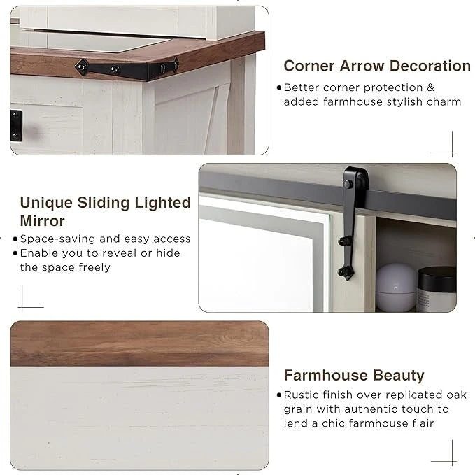 Farmhouse Makeup Vanity Desk, Vanity Dressing Table, Stool Included
