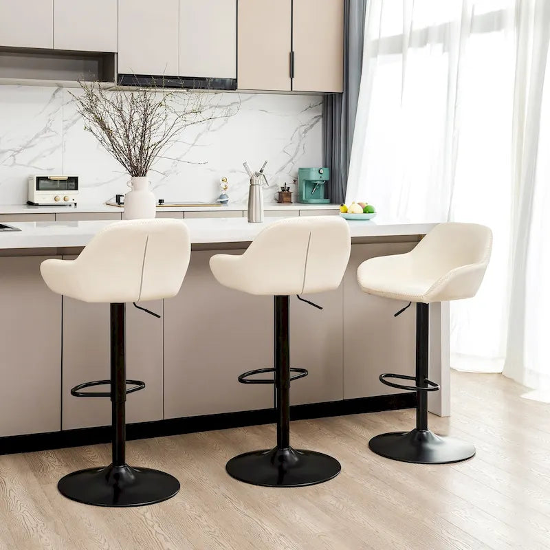 Mid-Century Adjustable Swivel Bar Stool with Faux Leather Cushioned Seat