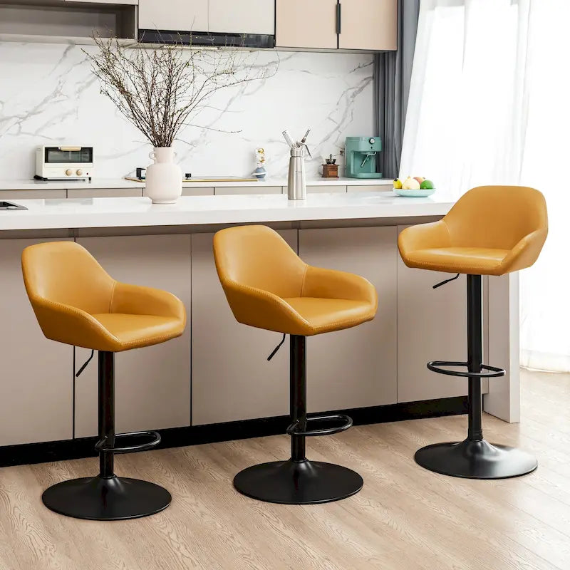 Mid-Century Adjustable Swivel Bar Stool with Faux Leather Cushioned Seat
