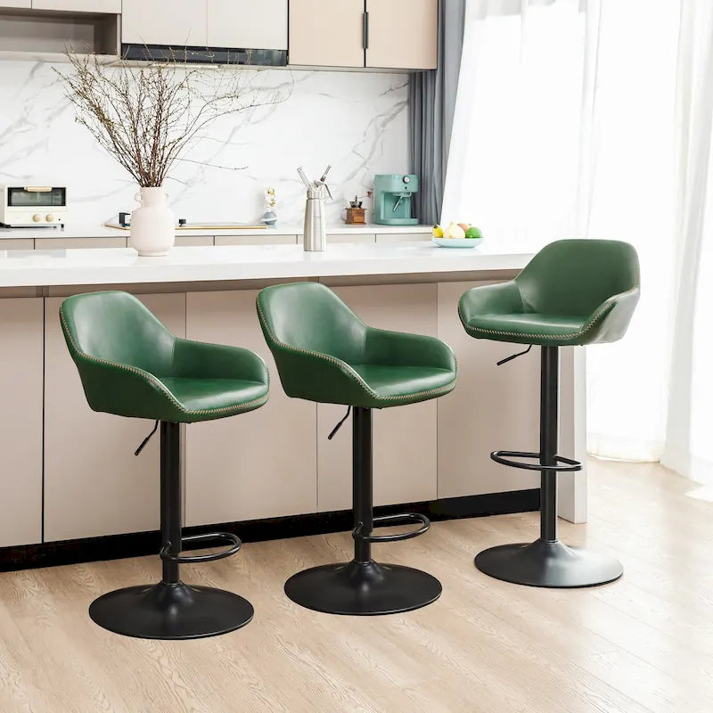 Mid-Century Adjustable Swivel Bar Stool with Faux Leather Cushioned Seat