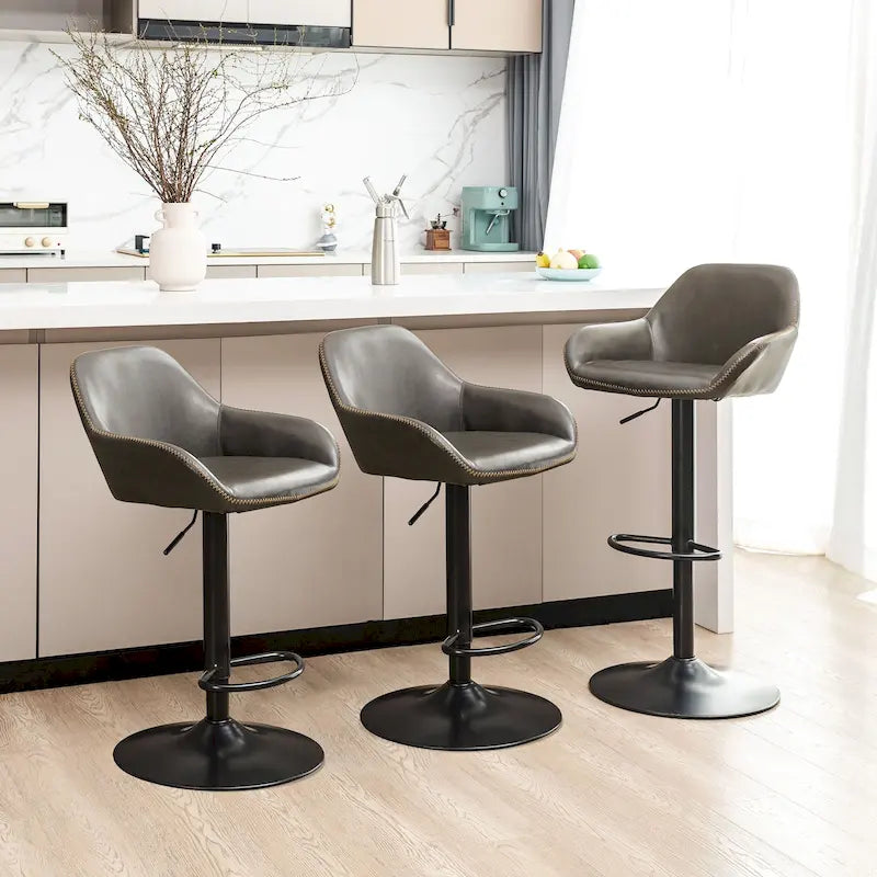 Mid-Century Adjustable Swivel Bar Stool with Faux Leather Cushioned Seat