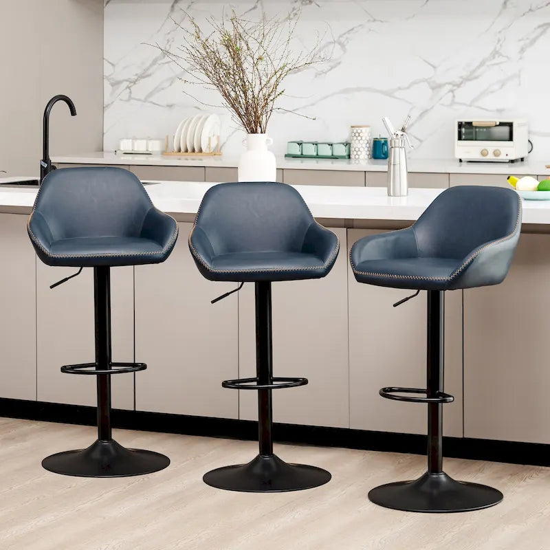 Mid-Century Adjustable Swivel Bar Stool with Faux Leather Cushioned Seat