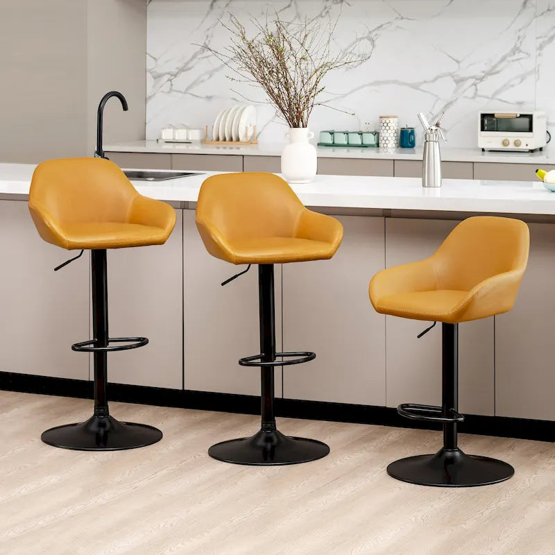 Mid-Century Adjustable Swivel Bar Stool with Faux Leather Cushioned Seat
