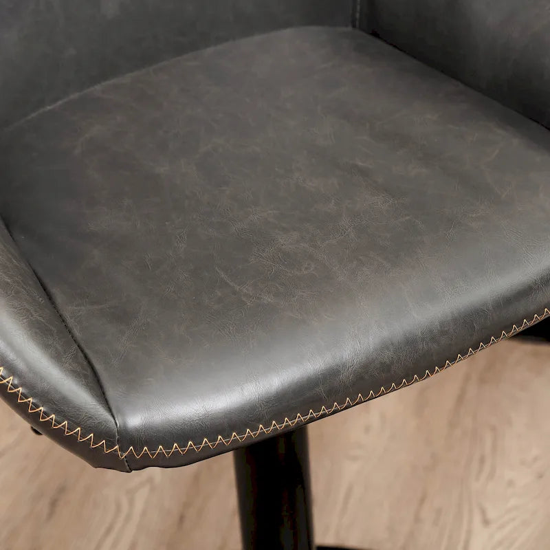 Mid-Century Adjustable Swivel Bar Stool with Faux Leather Cushioned Seat