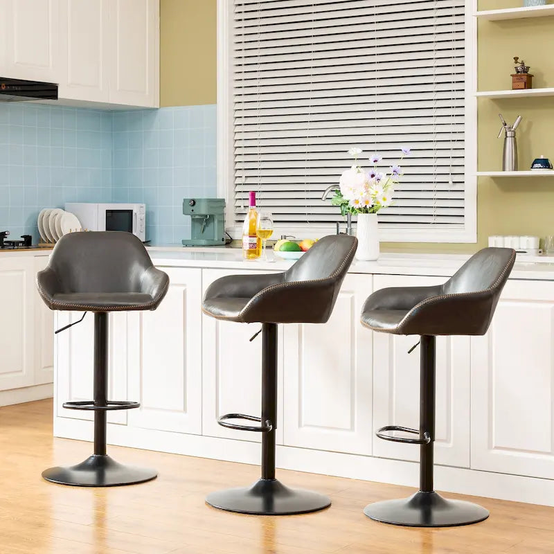 Mid-Century Adjustable Swivel Bar Stool with Faux Leather Cushioned Seat