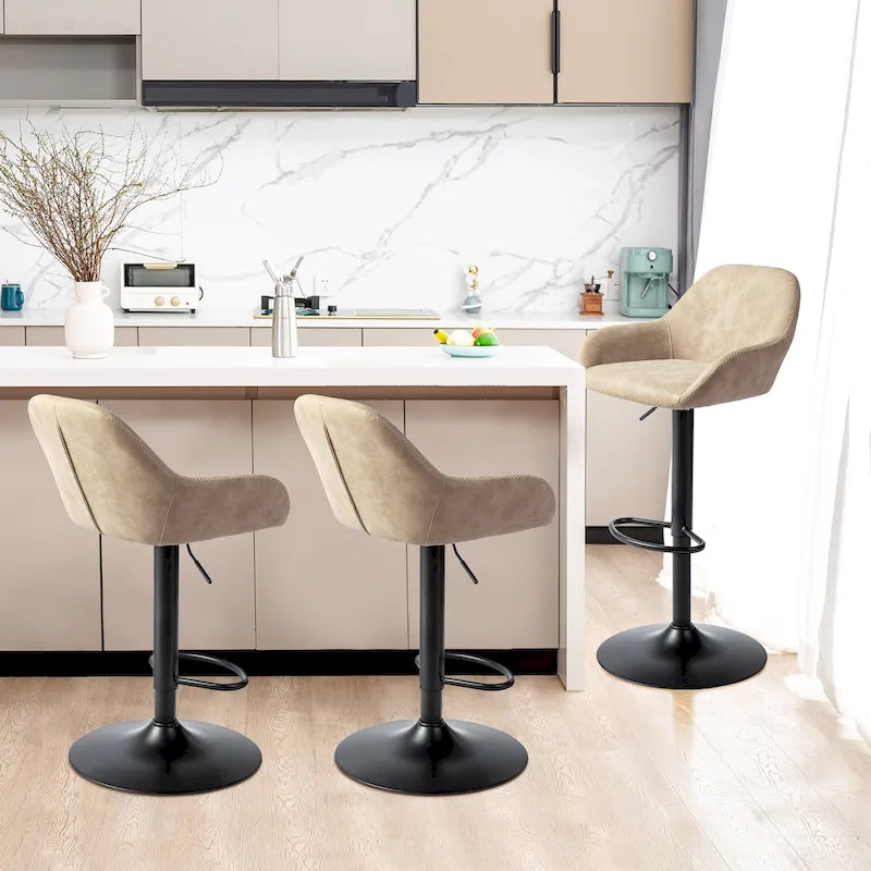 Mid-Century Adjustable Swivel Bar Stool with Faux Leather Cushioned Seat