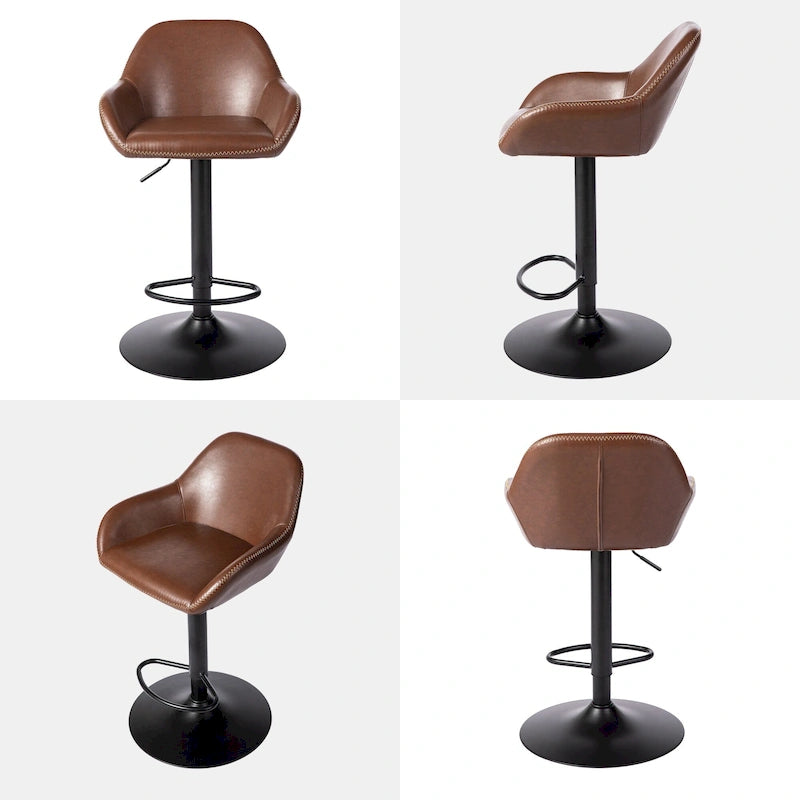 Mid-Century Adjustable Swivel Bar Stool with Faux Leather Cushioned Seat
