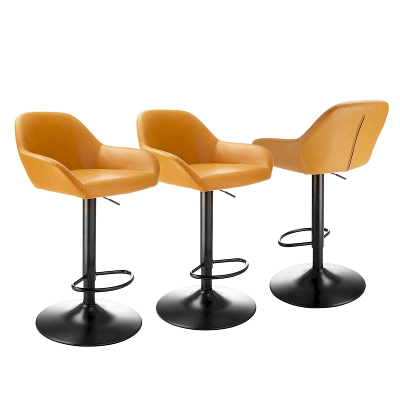 Mid-Century Adjustable Swivel Bar Stool with Faux Leather Cushioned Seat