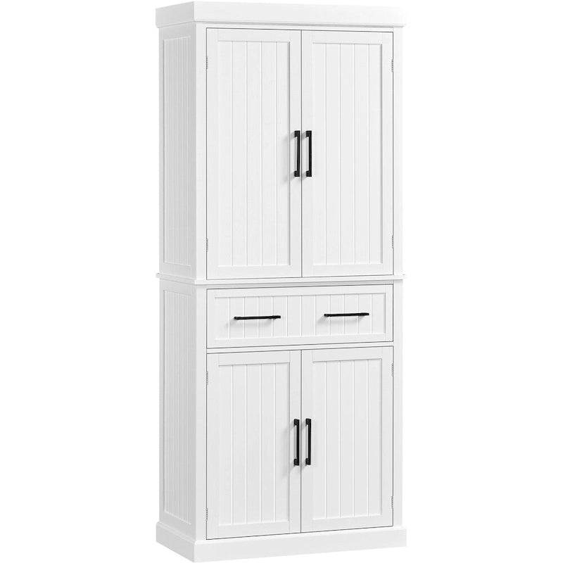 Tall Pantry Cabinet with Doors, Drawer and Adjustable Shelves, White