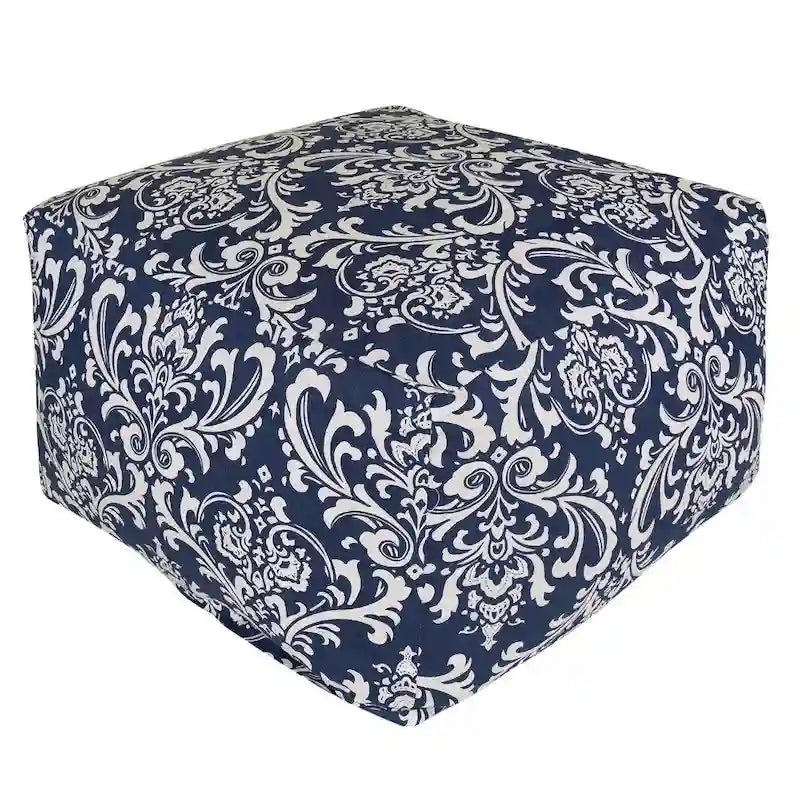 Navy Blue Indoor Outdoor Square Ottoman Pouf Removable Washable Cover
