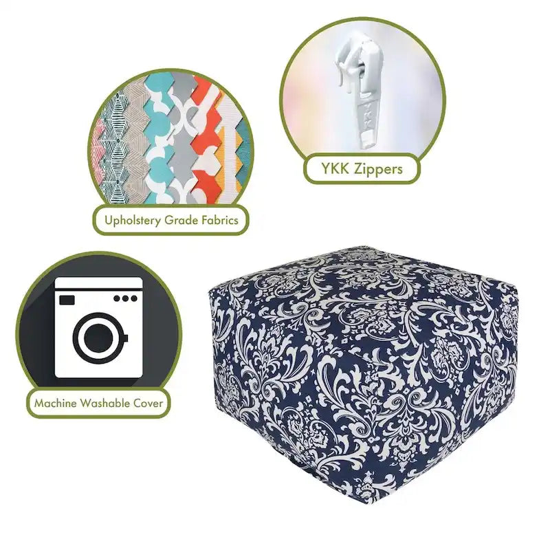 Navy Blue Indoor Outdoor Square Ottoman Pouf Removable Washable Cover