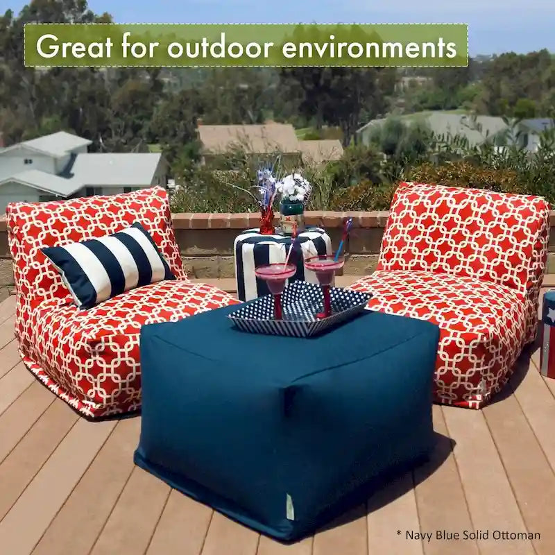 Navy Blue Indoor Outdoor Square Ottoman Pouf Removable Washable Cover