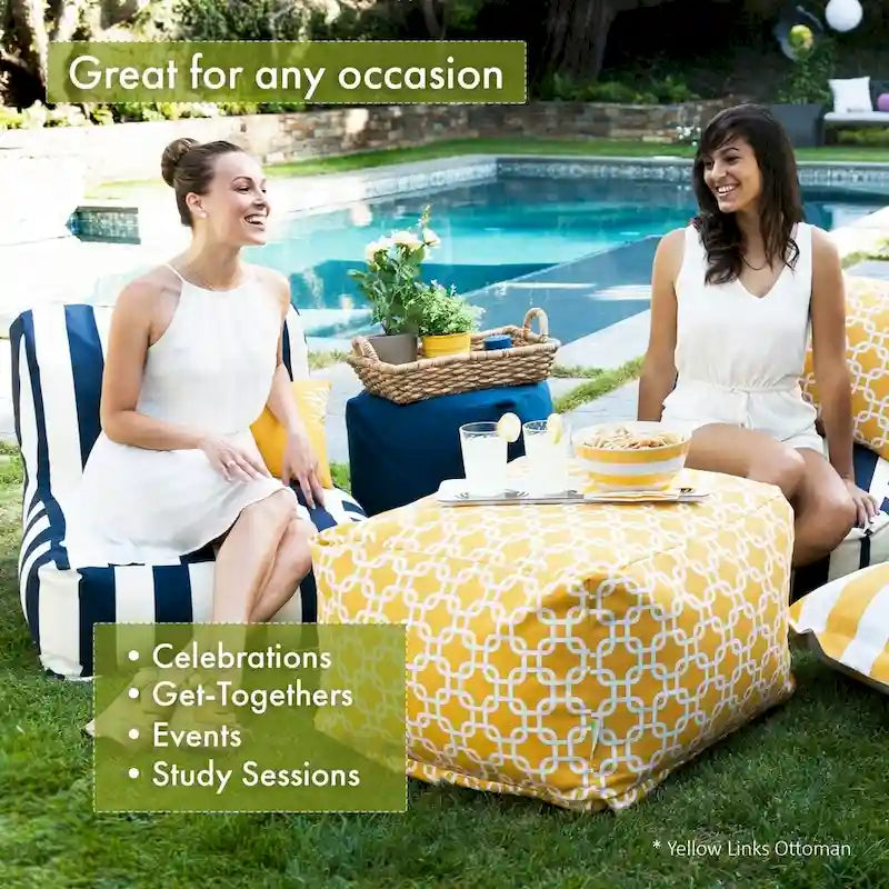 Navy Blue Indoor Outdoor Square Ottoman Pouf Removable Washable Cover