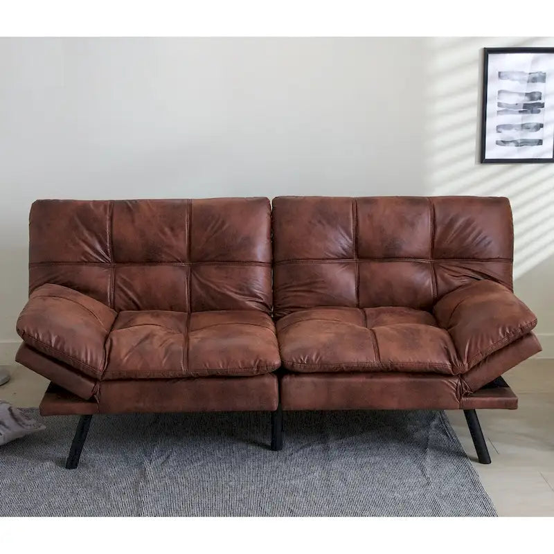 Futons Couch, Upholstered Convertible Folding Futon Sofa Bed for Compact Living Space, Apartment, Dorm,Faux Leather