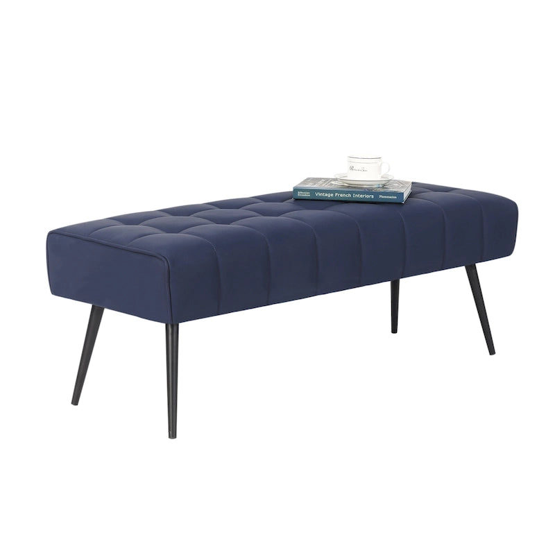Tufted Faux Leather Upholstered Bench with Black Metal Legs