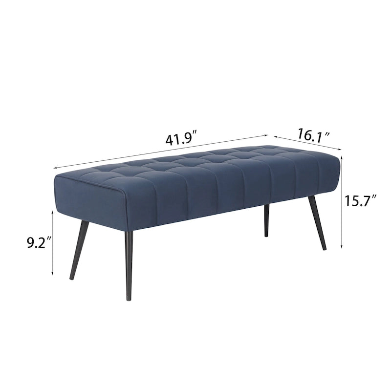 Tufted Faux Leather Upholstered Bench with Black Metal Legs