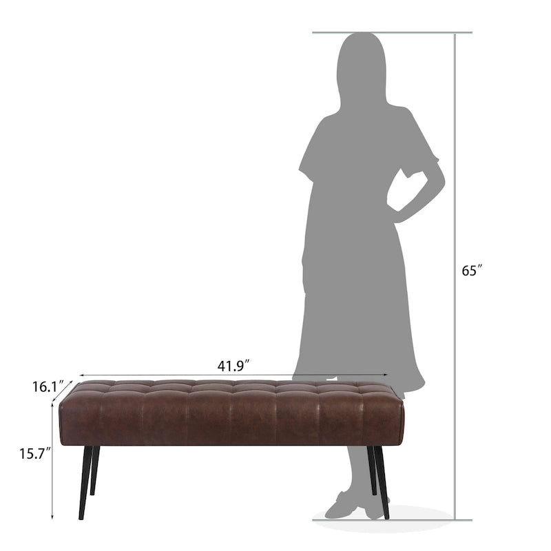 Tufted Faux Leather Upholstered Bench with Black Metal Legs
