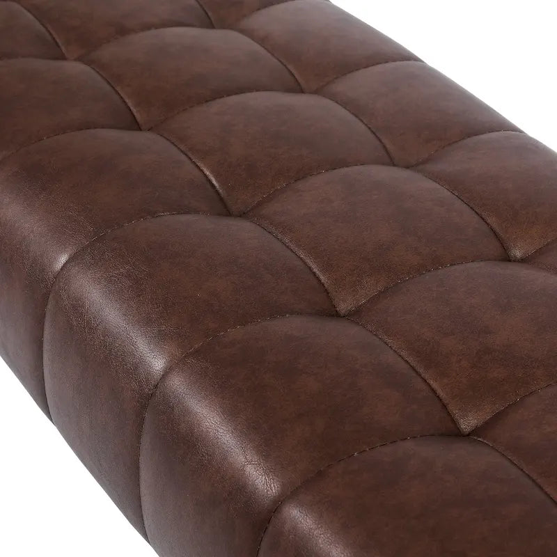 Tufted Faux Leather Upholstered Bench with Black Metal Legs