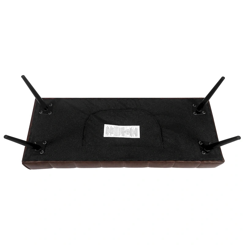 Tufted Faux Leather Upholstered Bench with Black Metal Legs
