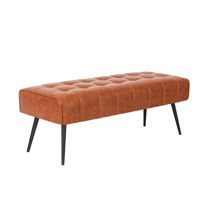 Tufted Faux Leather Upholstered Bench with Black Metal Legs
