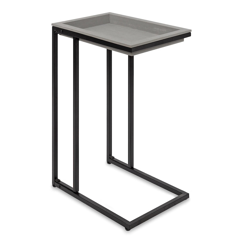 C-Shaped Wood Side Table with Removable Tray Top, Natural White Gray Black