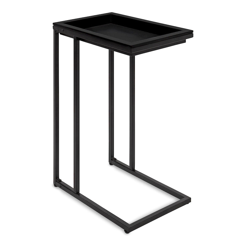 C-Shaped Wood Side Table with Removable Tray Top, Natural White Gray Black