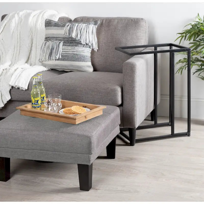 C-Shaped Wood Side Table with Removable Tray Top, Natural White Gray Black