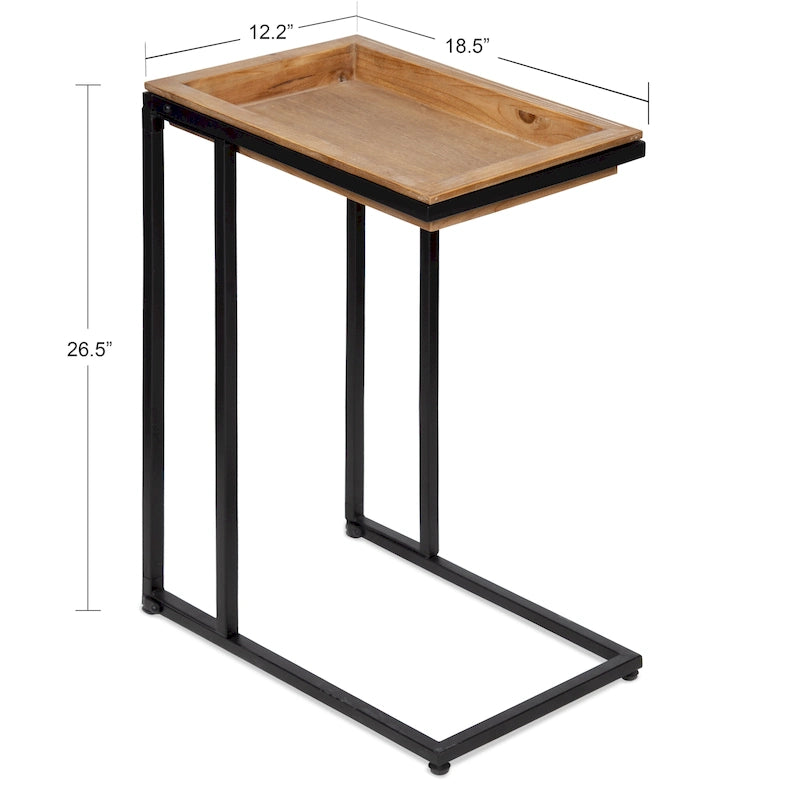 C-Shaped Wood Side Table with Removable Tray Top, Natural White Gray Black