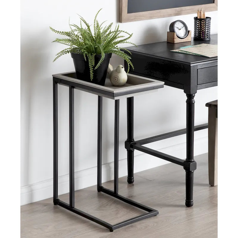 C-Shaped Wood Side Table with Removable Tray Top, Natural White Gray Black